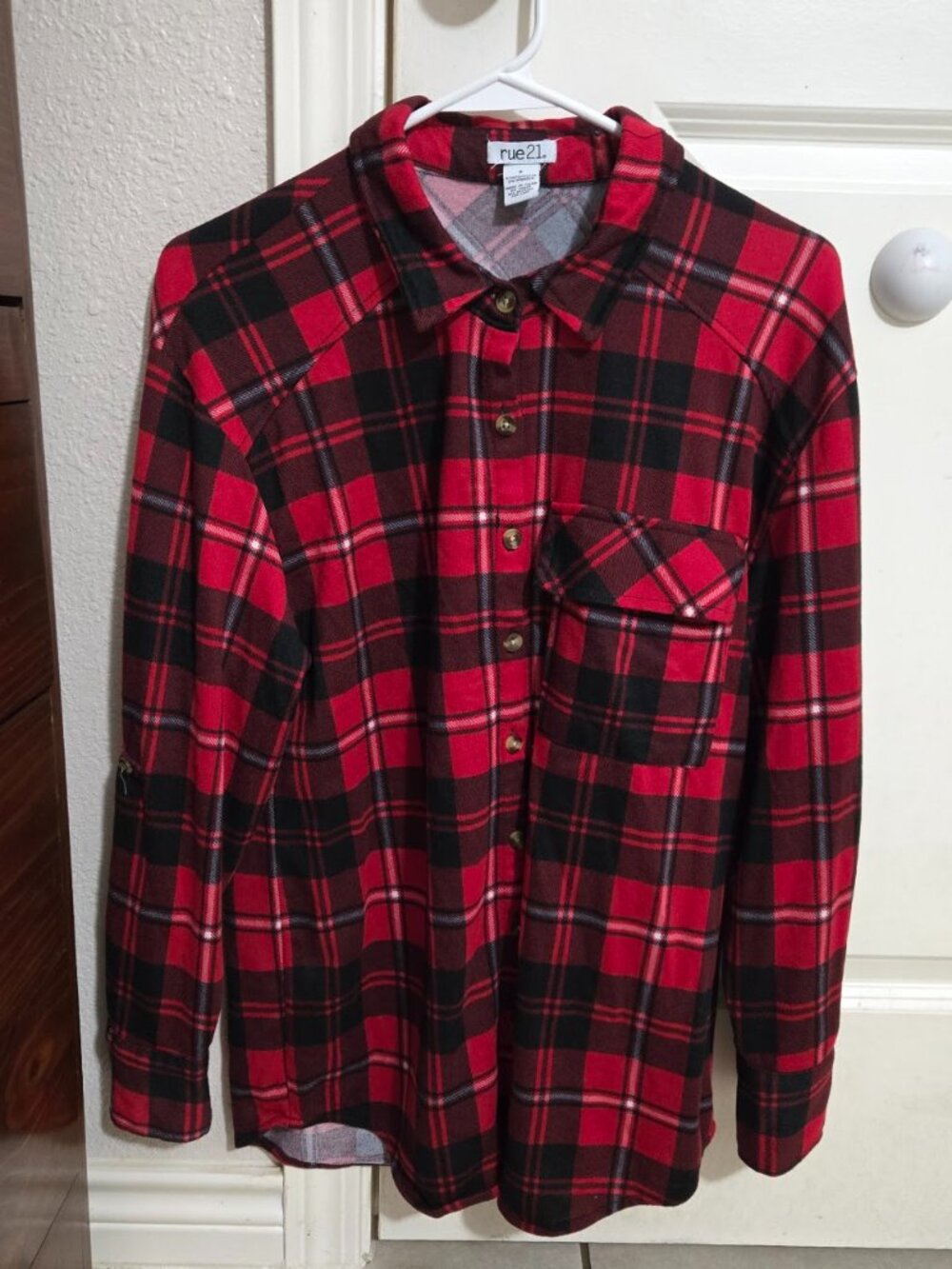 rue21 Red Buffalo Plaid Long Sleeve Oversized Button Down Flannel Shirt S